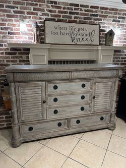 Beautiful Refinished Heavy 68 inch Dresser / Media Dresser