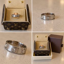 Louis Vuitton White 18K Gold Ring with Original Monogram Case & Box