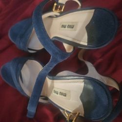 Miu Miu Dark BLUE Suede Heels Size 37 1/2 (8)