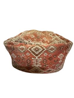 Boho Woven Persian Pattern Floor Pouf Ottoman Red Pink Ivory