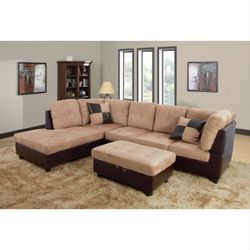 New Beige Sectional And Ottoman 
