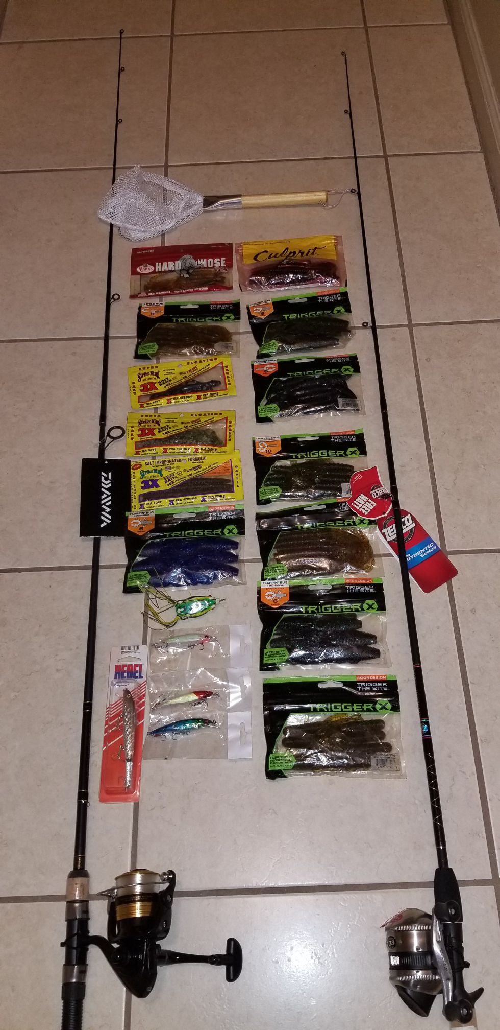 Brand new fishing rods and reels with tackle