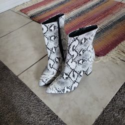 White Faux Leather Snake Heel Boots