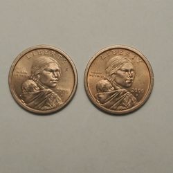 2000 P Sacagawea One Dollar U.S. Liberty Gold  Coins.  Philadelphia Mint.  