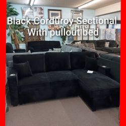 ✨ Black Sectional With Pullout Bed