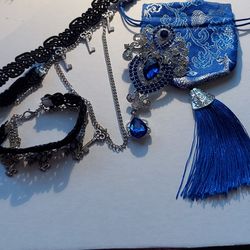 Beautiful Gift For Ladies, ( Pretty Blue Bag, Brooch, Choker And Bracelet $ 30.00