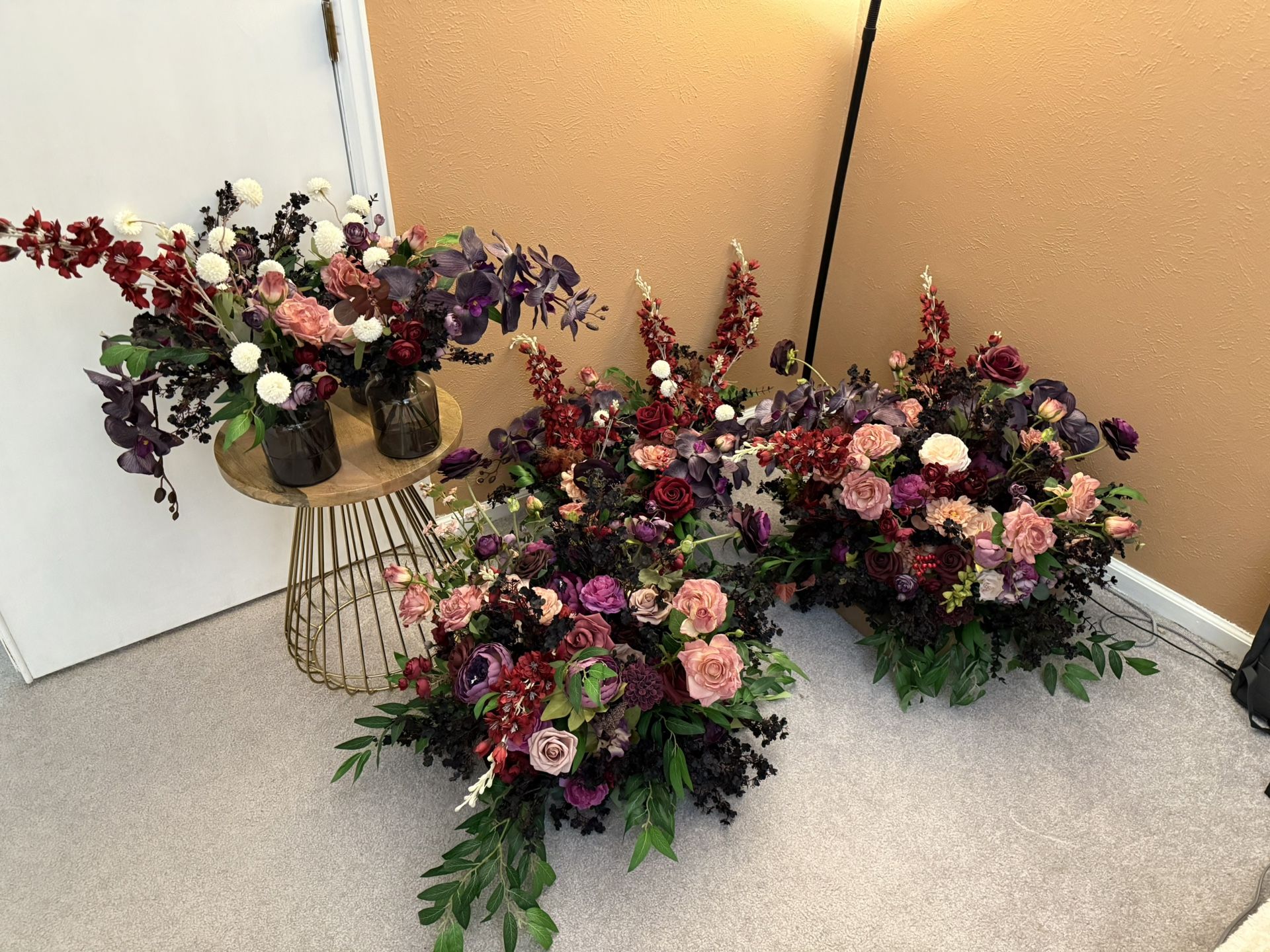 Complete Faux Floral Wedding Set - 23 Centerpieces + Large Arch Florals + Mirror Piece