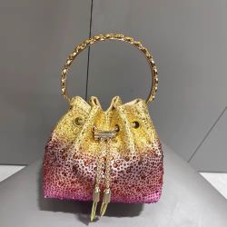 Ombre Rhinestone Bucket Clutch – Top Handle Crystal Designer Evening Purse