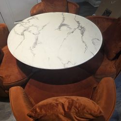 Orange Velvet Barrel Chairs And Table