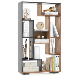 Bookshelf, Bookcase,Storage Flower Shelf Plant Display Shelf,47-Inch Tall Bookshelf for Home Office Living Room-Natural & Black