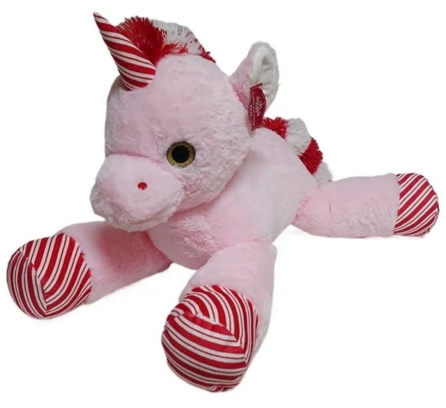 Giant 27” Holiday Time Plush Floppy Pink & Candy Cane Red Unicorn - NWOT