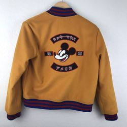 Forever 21 X Disney Women's Mickey Mouse Varsity Bomber Jacket Mustard 