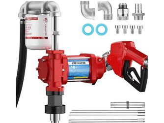 Fuel Transfer Pump, 10GPM 12V Transfer Pump with Discharge Hose ＆ Automatic Nozzle, Cast Iron Heavy Duty for Gasoline, Diesel, Kerosene, Biodiesel