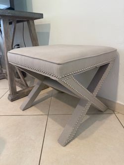Silver Studded Grey Ottomans Two (2)
