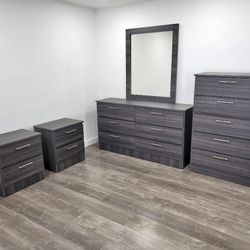 Dresser Whit Mirror, Chest And 2 Nightstands - Cómoda Con Espejo, Gavetero Y 2 Mesitas De Noche 
