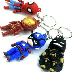 Superheroes Rubber Keychains 4 Pcs 2.3 Inches Size