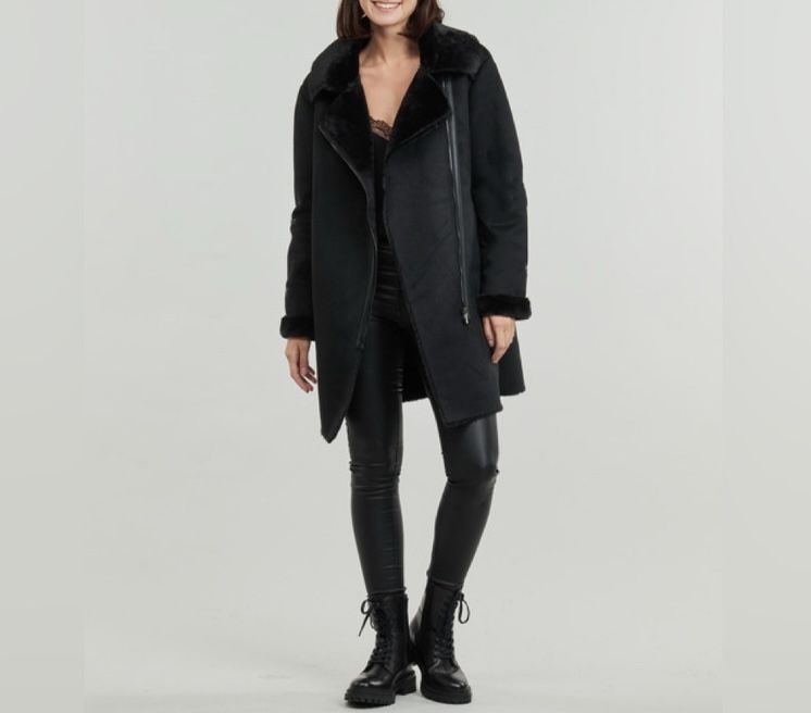 Monoreno Gray Faux Fur & Suede Coat