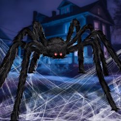 6.5ft Halloween Hairy Spider Outdoor Decorations Light-up LED Eyes Scary Giant  Fake Large Spider Hairy Spider Props  Yard 