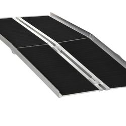 HOMCOM Wheelchair Ramp 6FT, Folding Aluminum Threshold Ramp with Non-Slip Surface, Transition Plate, 594lbs Weight Capacity for Home, Doorways, Curbs,