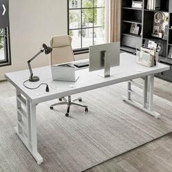 71 Inch Executive Desk with USB Ports – Modern Thick-Top Professional Workstation