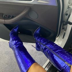 Metallic Blue Heel Boots
