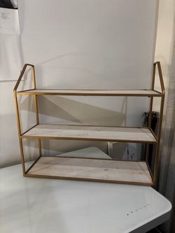 3-Tier Gold Metal and Wood Shelf