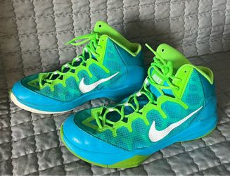 Nike “Zoom” basketball shoes, neon, blue and green high top, size 12