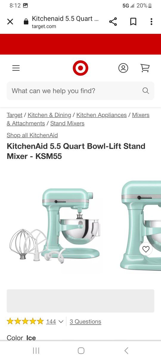 KitchenAid 5.5 Quart Bowl-Lift Stand Mixer - KSM55 - Ice