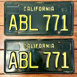 California License Plate Black And Gold 1963