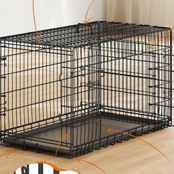  42 inch Double Door Dog Crate w/Divider for Puppy to Adult XL Collapsible Metal Crate with Removable Tray Wire Dog Kennel for Large Dogs Portable Tra