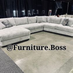 Large Sectional Sofa With Chaise - Soft Corduroy Fabric