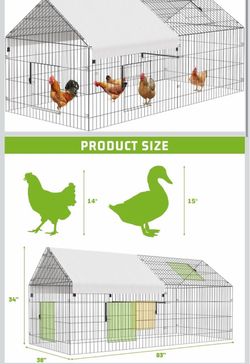 R2） NUGRIART Metal Chicken Coop 83"x38" Chicken Run Pen with Cover Waterproof Cover, Portable Poultry Cage, Chicken Tractor for Chickens, Ducks, Rabbi