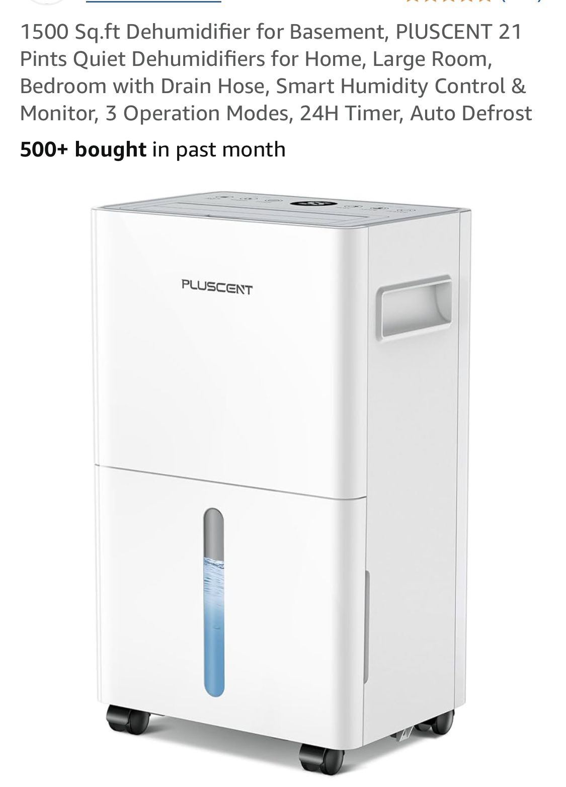 1500 Sq.ft Dehumidifier for Basement, PlUSCENT 21 Pints Quiet Dehumidifiers for Home, Large Room, Bedroom with Drain Hose, Smart Humidity Control & Mo