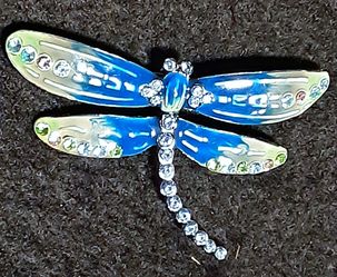 Dragon fly rhinestone enameled brooch or pin unsigned 2.25" x 1.5"