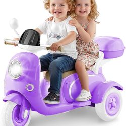 12V Kids Electric Motorcycle for Girls, 3 Wheel Ride On Motorcycle for Kids 3-5 Years, Mini Battery Powered Motorbike with Bluetooth & MP3, Toddler El