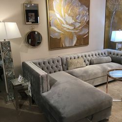 Carlyle Luxurious Velvet Tufted Nail Heal Sectional Sofa With Storage Chaise ($2195) was 2,458.00 *** IN STOCK NO WAITING ***
