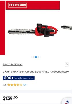 CRAFTSMAN 16-in Corded Electric 12.0 Amp Chainsaw