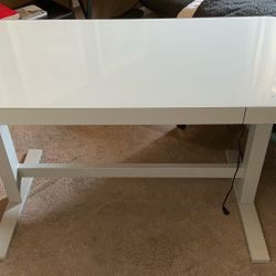 Electric Standing Desk – White Glass Top, Adjustable Height
