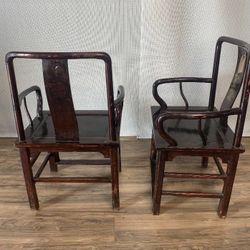 Solid Rosewood Chinese Pair of Dark Asian Arm Chairs ASIS Finish