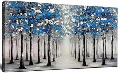 Abstract Blue Tree Forest Canvas Wall Art Painting 40x20 inch