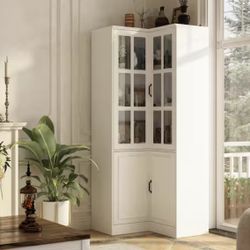 78.9 in. H White Wooden Corner Accent Storage 