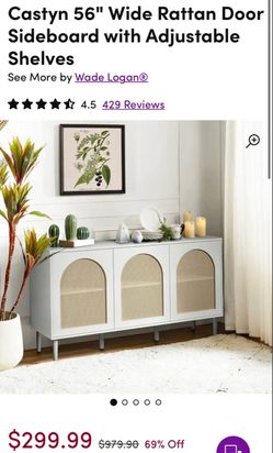White Rattan Door Sideboard with Adjustable Shelves