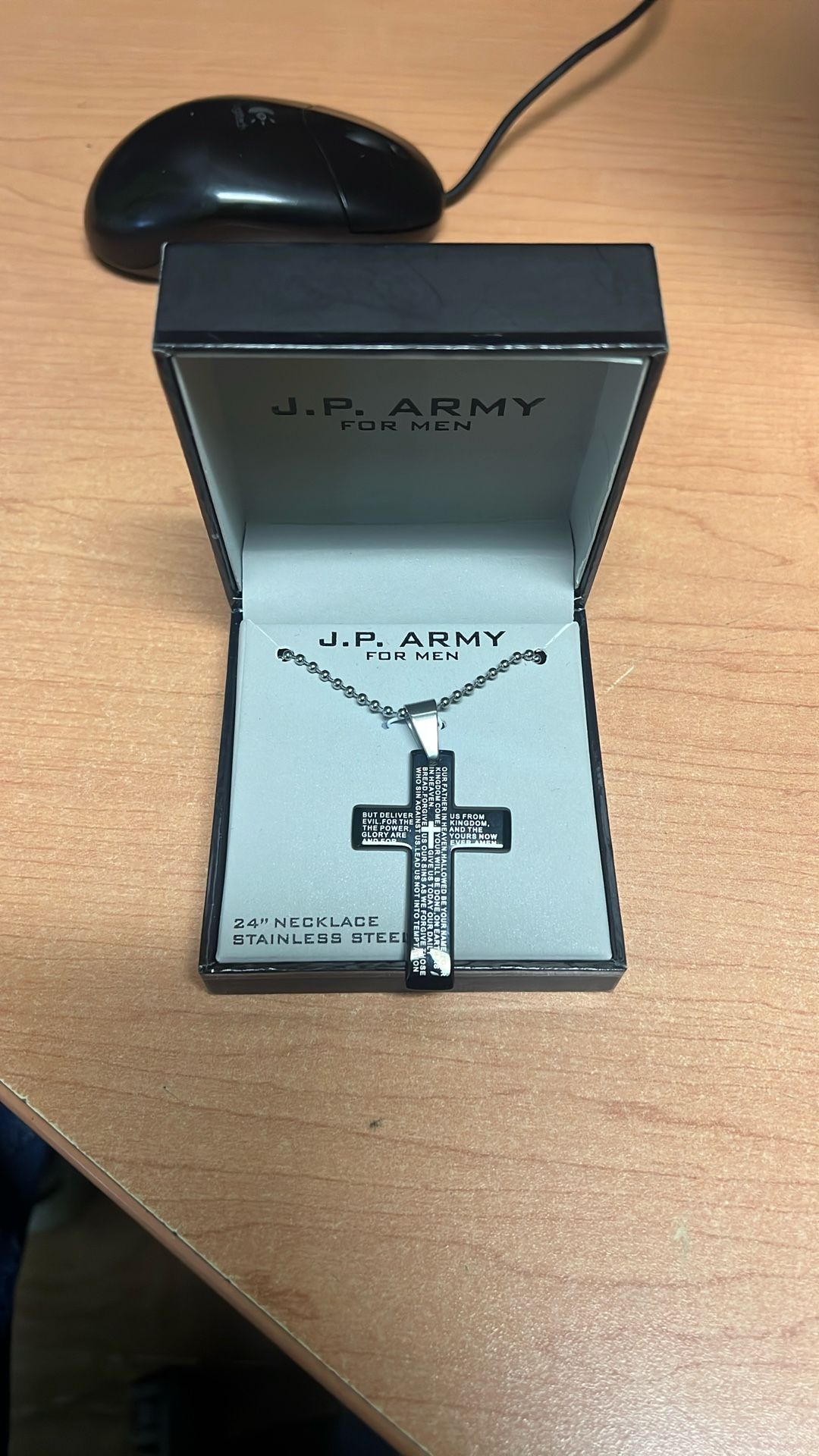 P. Army men’s stainless steel cross pendant necklace