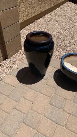 2 OUTDOOR CERAMIC VASES BLUE COLOR