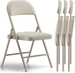 4 Pack Folding Chairs, Fabric Padded Folding Dining Chairs with Cushion Seat & Back, Indoor Outdoor Folding Chair Set for Home Office, Parties, Events