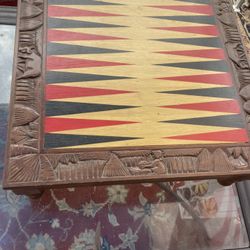 Hand Carved 4”tall Legs On Backgammon Table W 2 Drawers W Game Pieces