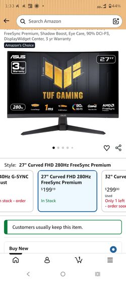 ASUS TUF Gaming 27" Curved FHD 280Hz Monitor