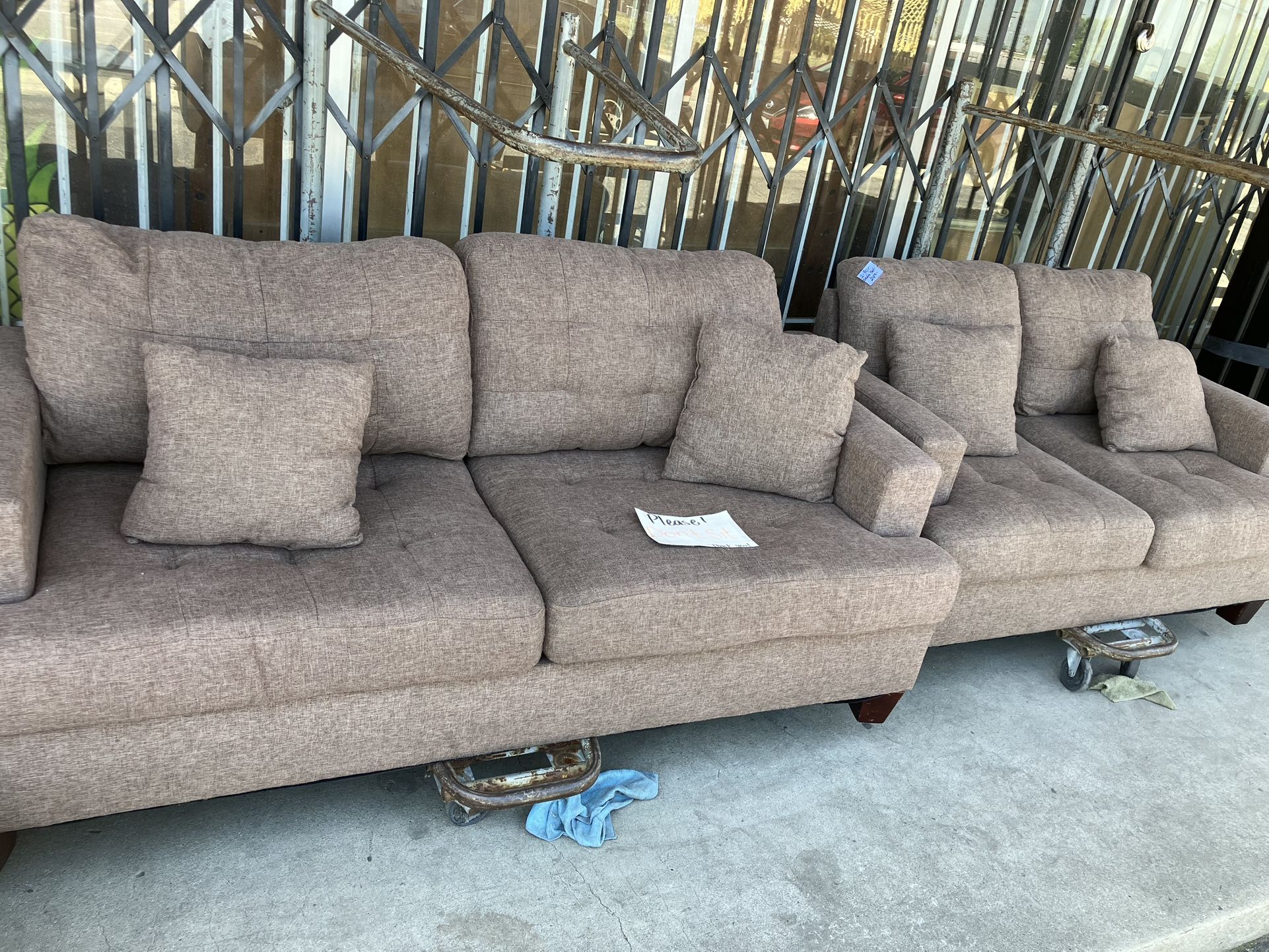 2 Pc Brown Sofa Seat With Pillows