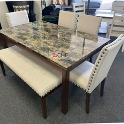 6 Pc Faux Marble Top Dining Table Set - Limited Time Offer 