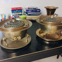 (2) Vintage Korean Brassware BBQ Grill Pan 